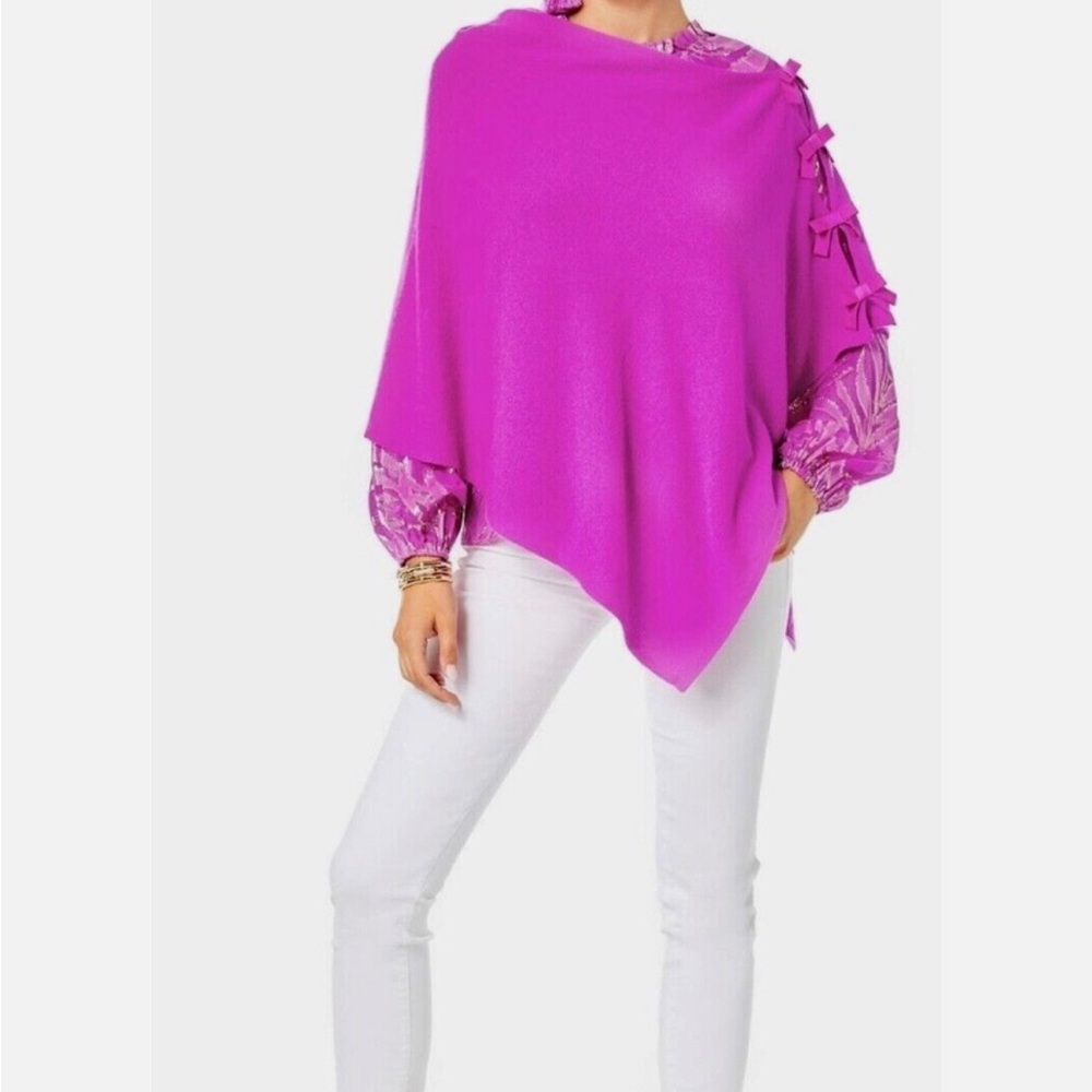 LILLY PULITZER Harp Cashmere Wrap With Bows WILD FUCHSIA